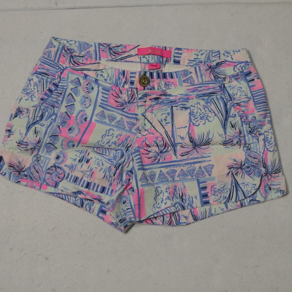 Lilly Pulitzer Womens Shorts 0 Adie Ruffle Pocket Whisper Blue Yeah Buoy Preppy